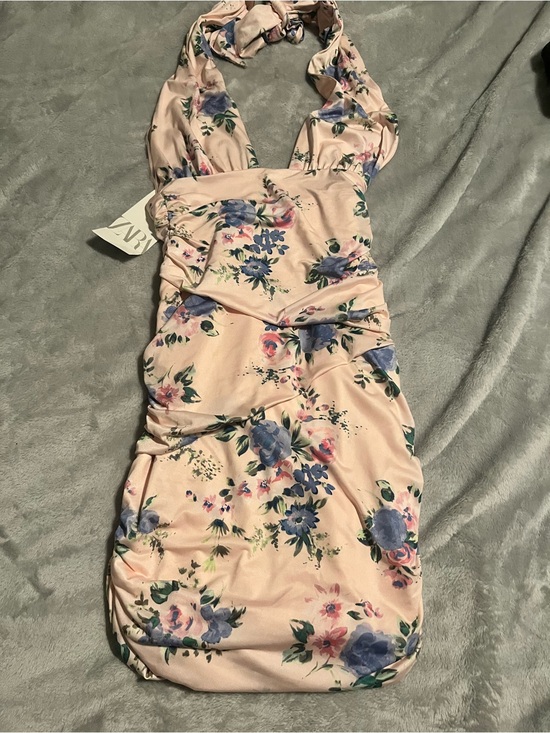Zara Dresses & Skirts - Zara Blush Pink Floral Halter Mini Dress